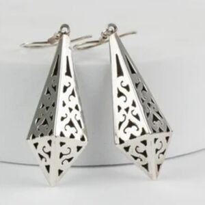 Vintage Mexico Elongated Pyramid Dangle Earrings Sterling Silver